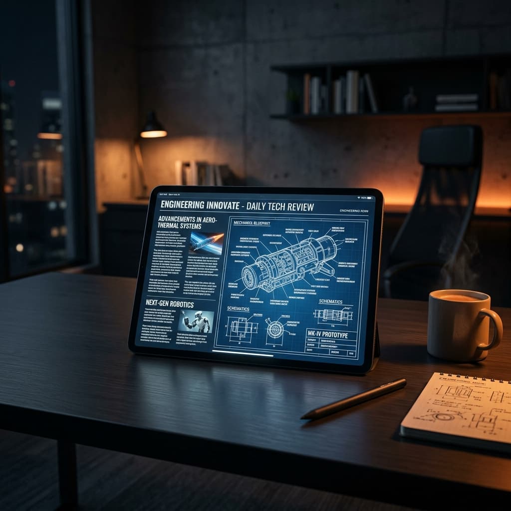Ingeniero leyendo noticias tecnológicas en una tablet