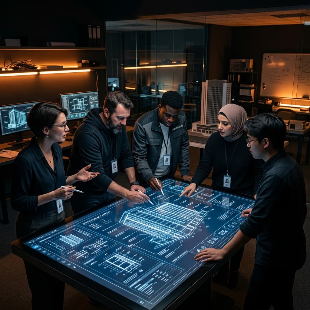 Equipo de ingeniería trabajando en proyecto